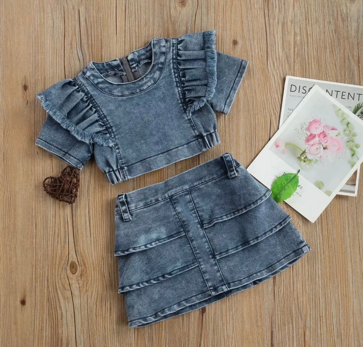 Girls Fashion Two Piece Denim Skirt Set
