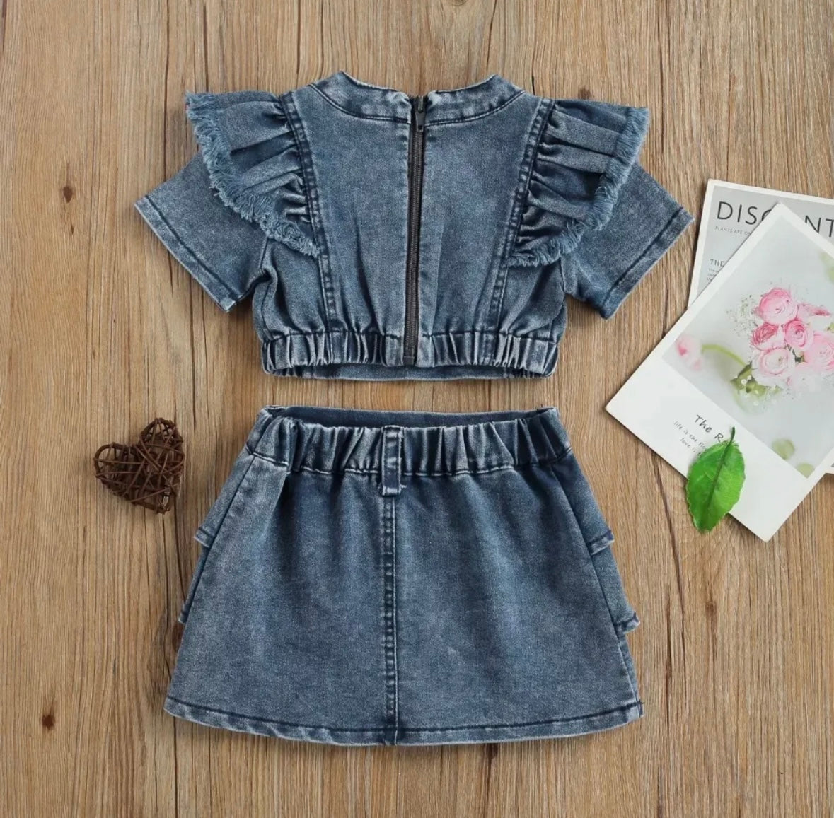 Girls Fashion Two Piece Denim Skirt Set